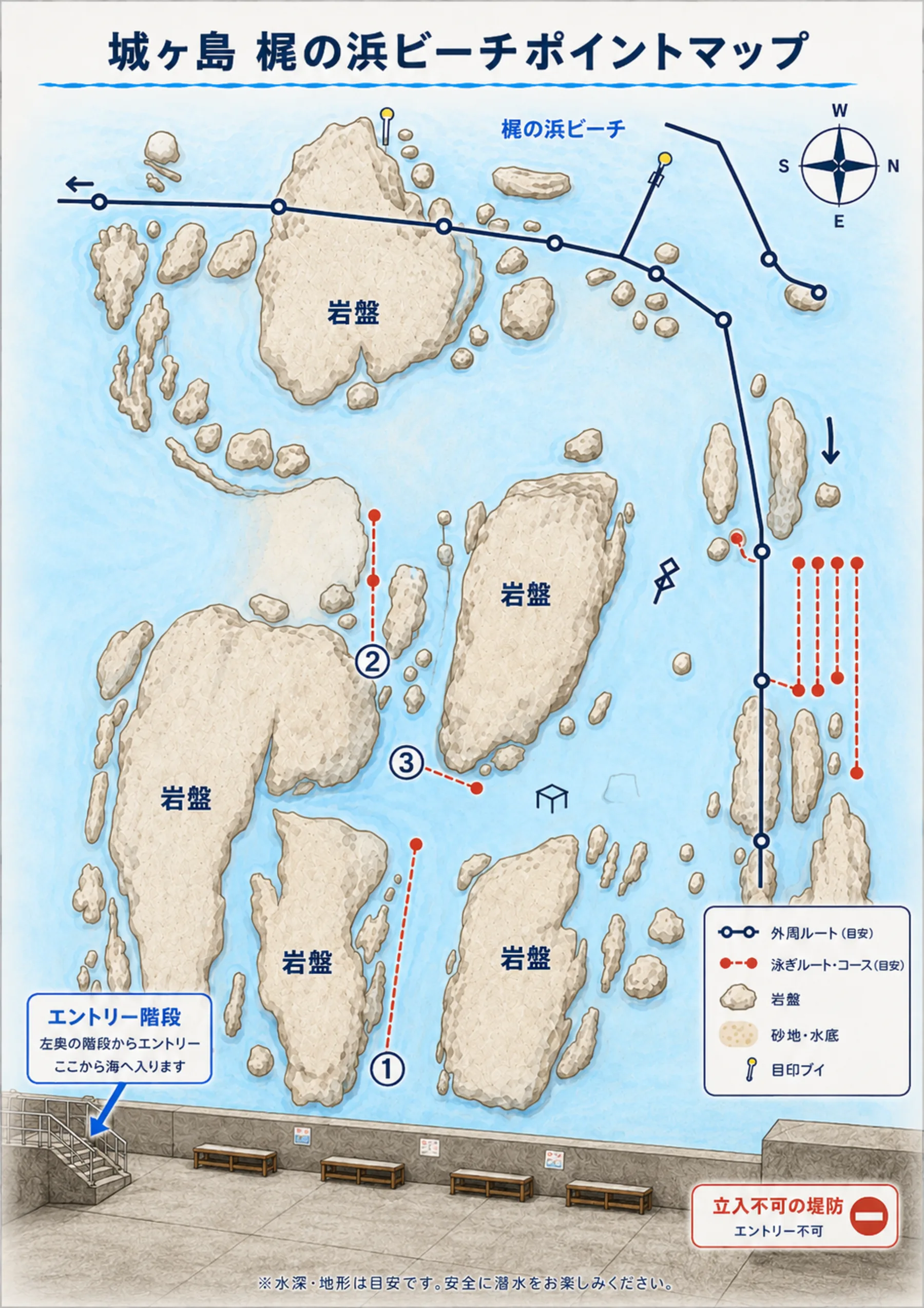 城ヶ島 梶の浜ビーチポイントマップ