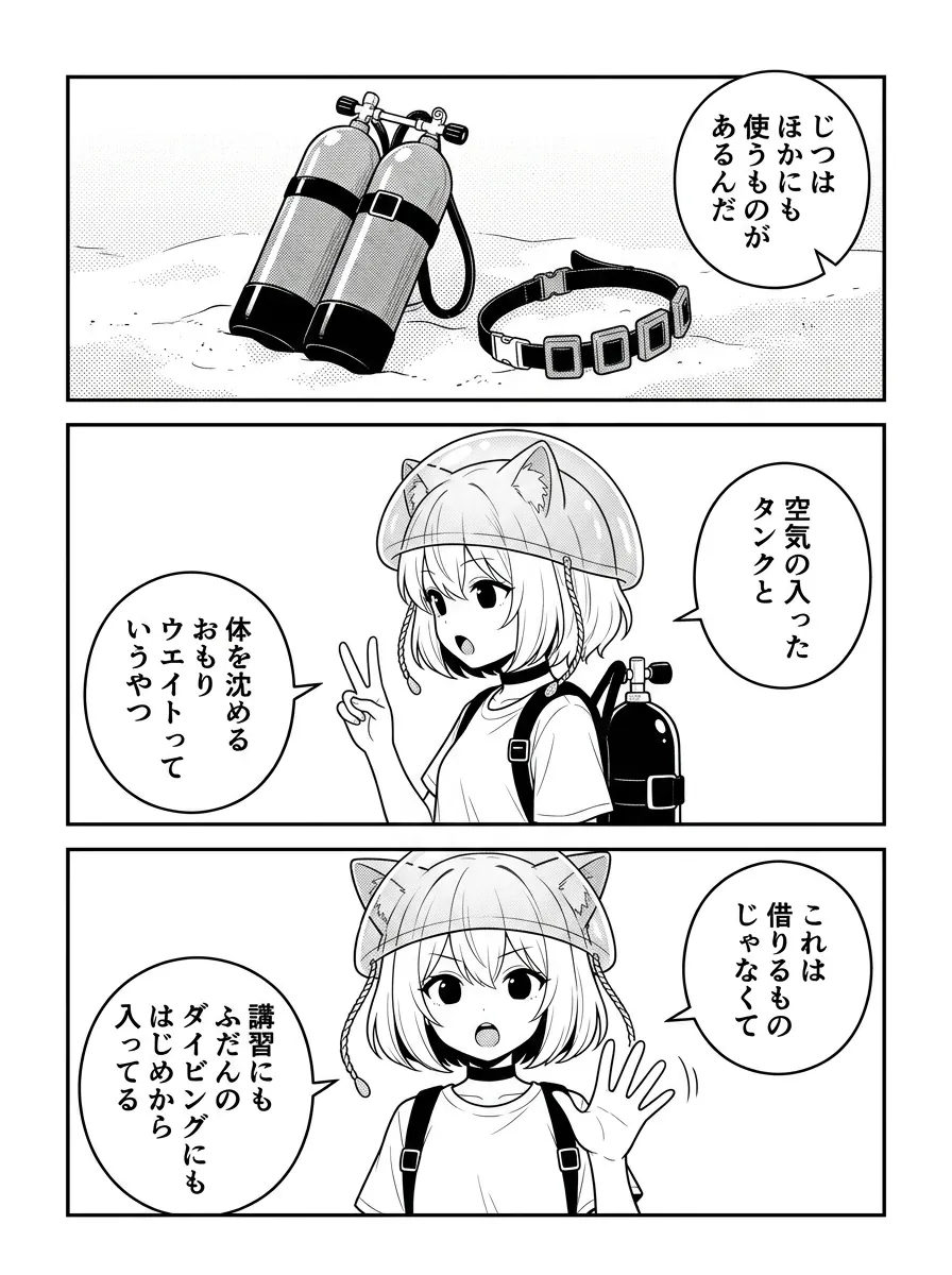 タンクとウエイトはレンタル代に入っていない。借りるものではなく、講習にもふだんのダイビングにもはじめから含まれている