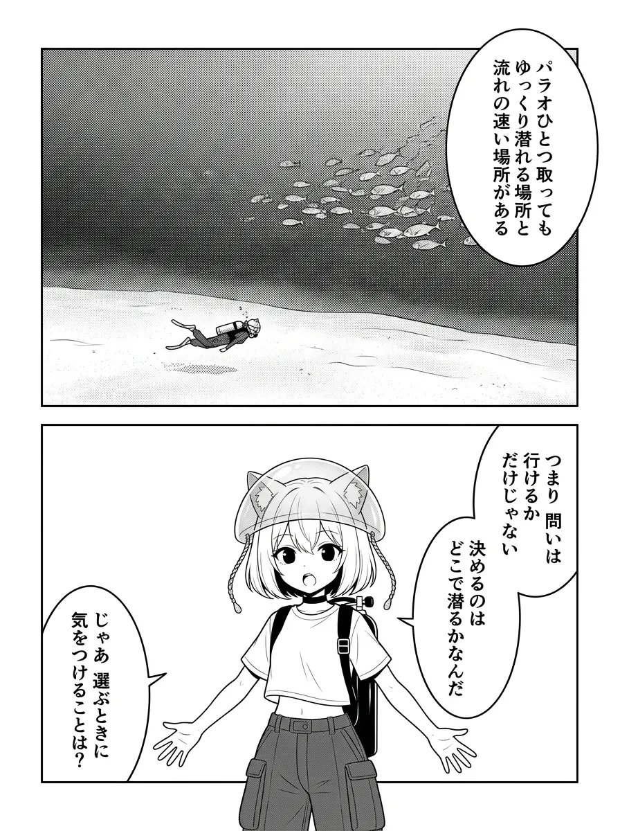パラオひとつ取っても、ゆっくり潜れる場所と流れの速い場所がある。決めるのは「行けるか」ではなく「どこで潜るか」