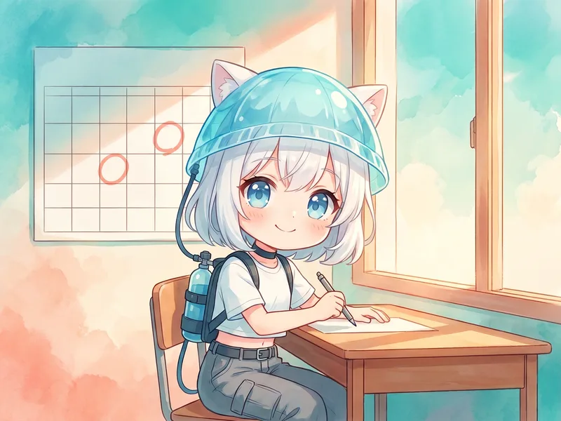 カレンダーを見ながら楽しくダイビングの日程を計画するイラスト